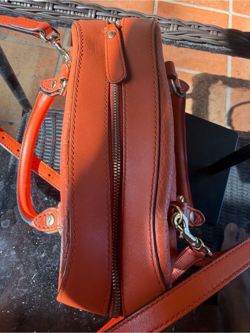 Gucci Orange Embossed Leather Satchel with Top Handles - Picture 7 of 15